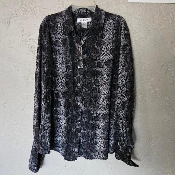 ALFANI 100% Silk Blouse Snake Python Print Grey Black Size 12 - Picture 1 of 8